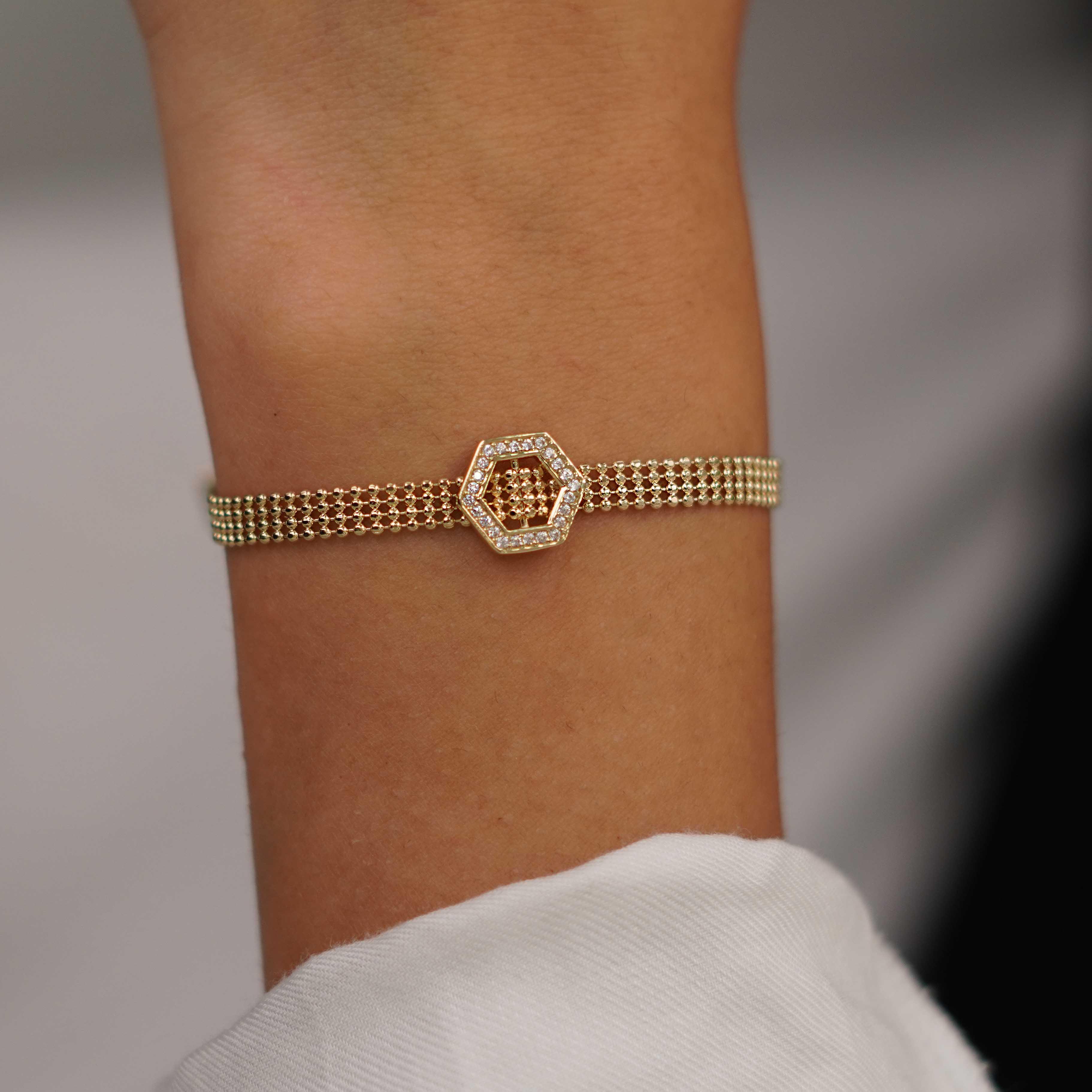 Altıgen Top Top Bileklik