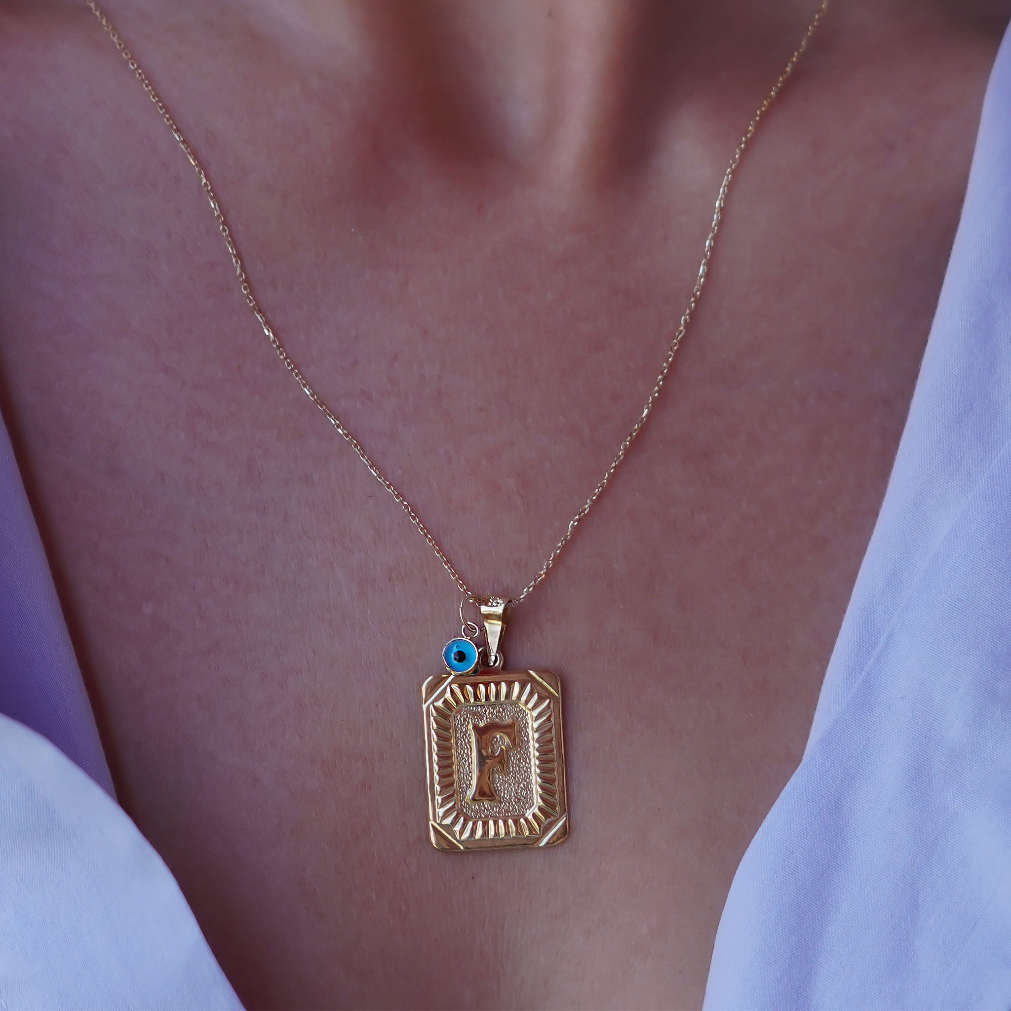 Gözlü Nostalji Harf Kolye