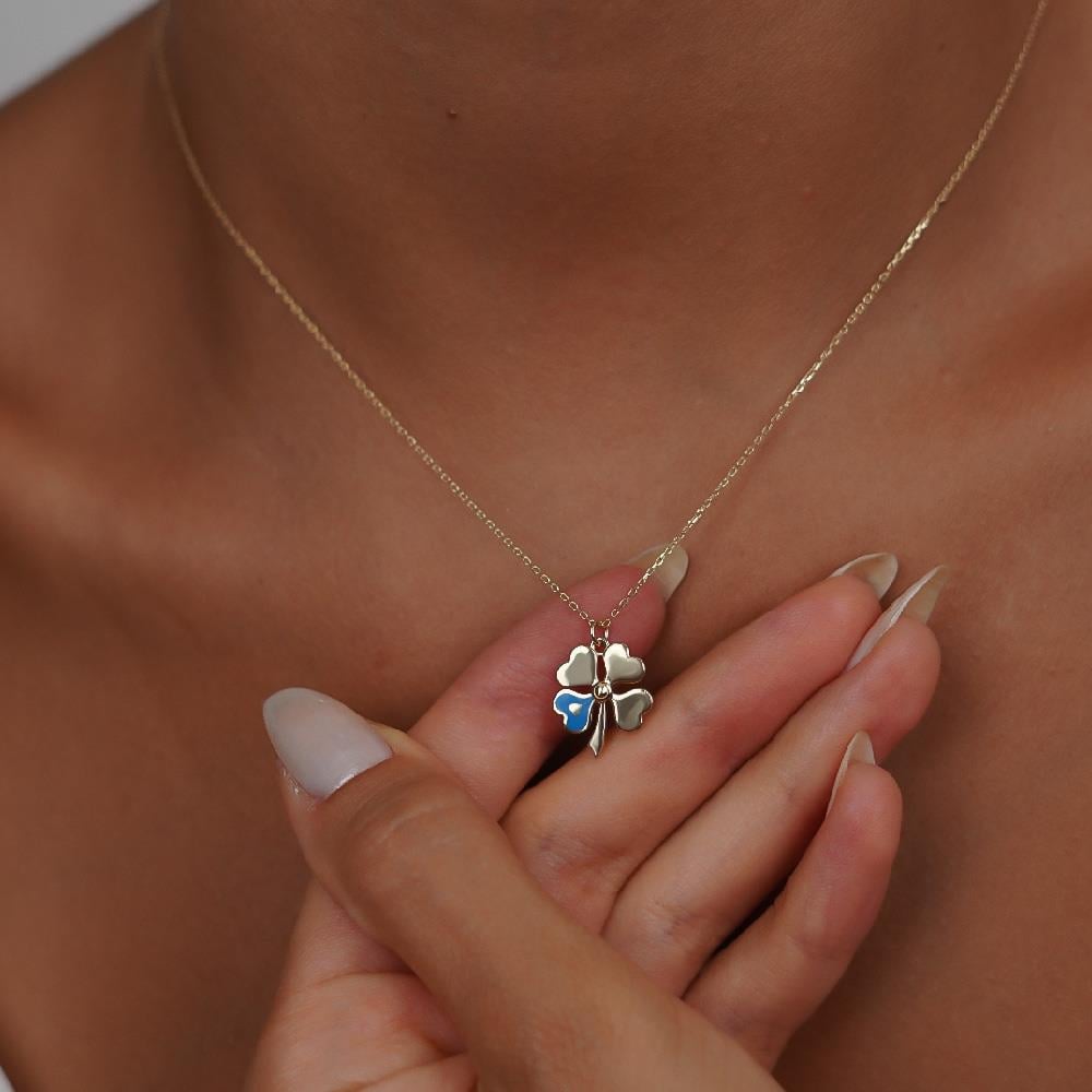 Mavi Mineli Yonca Kolye