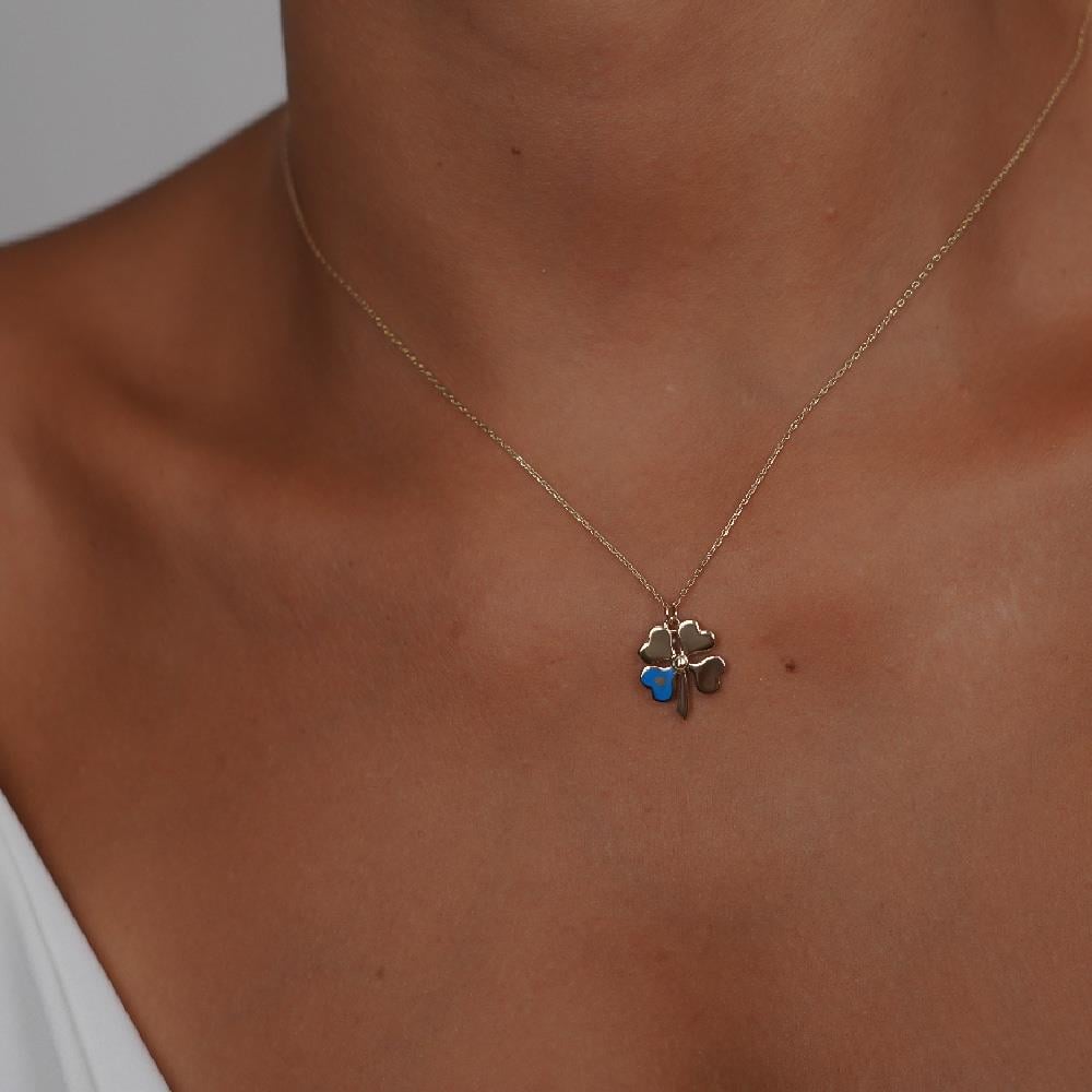 Mavi Mineli Yonca Kolye