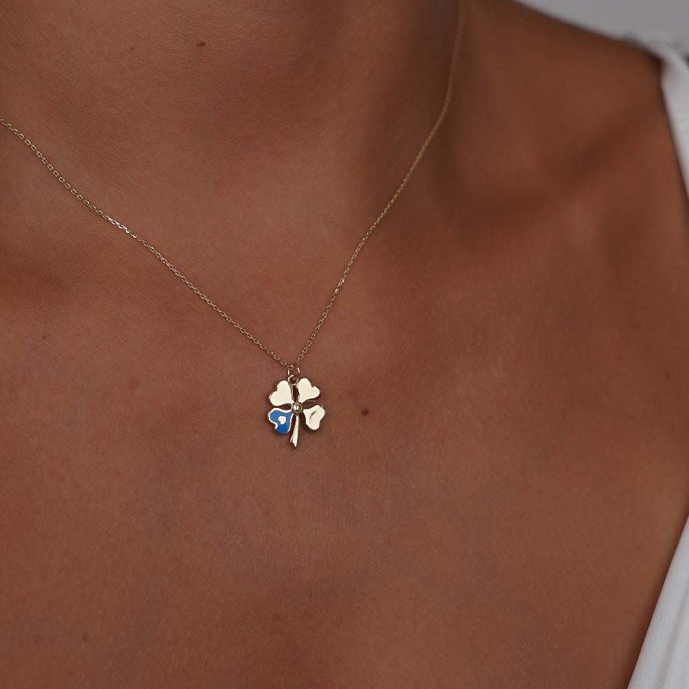 Mavi Mineli Yonca Kolye