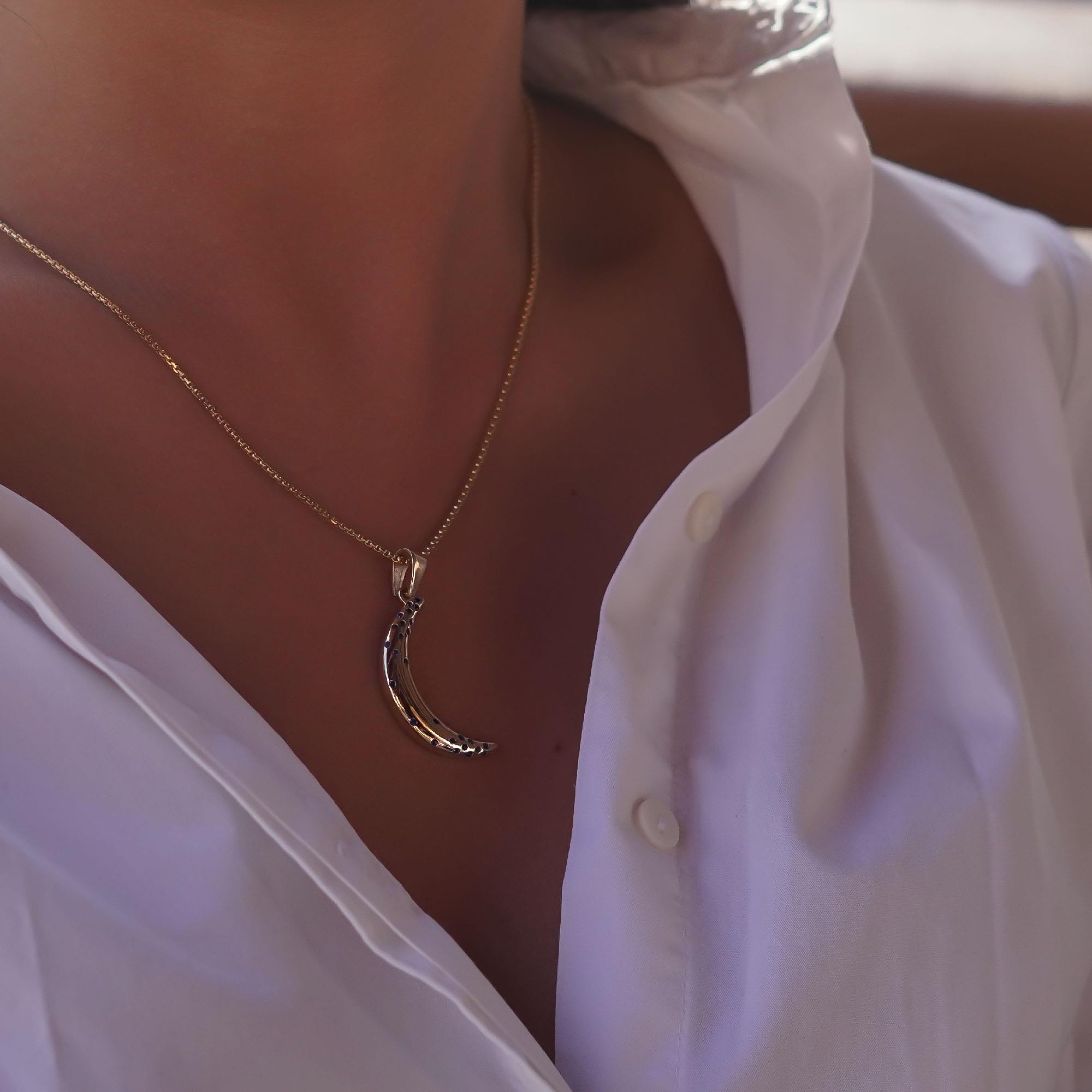 Mavi Taşlı Moon Kolye