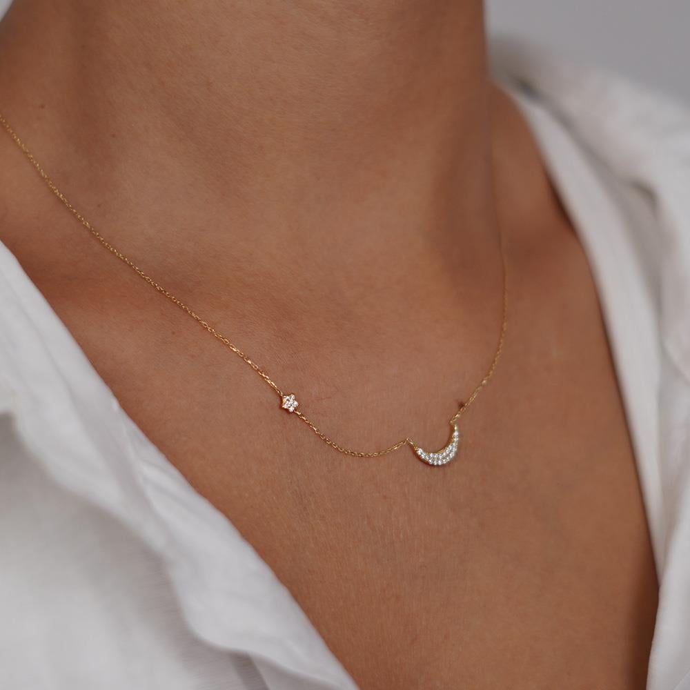 Minimal Ay Yıldız Kolye