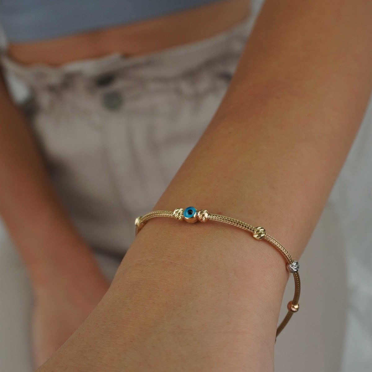 Nazar Boncuklu Dorika PopCorn Bileklik