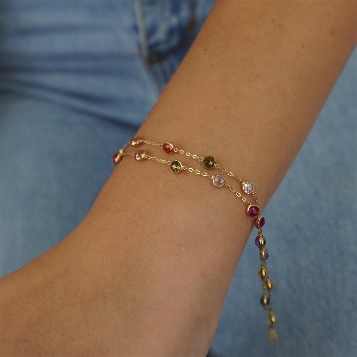 Renkli Taşlı Bileklik - Çift Sıra