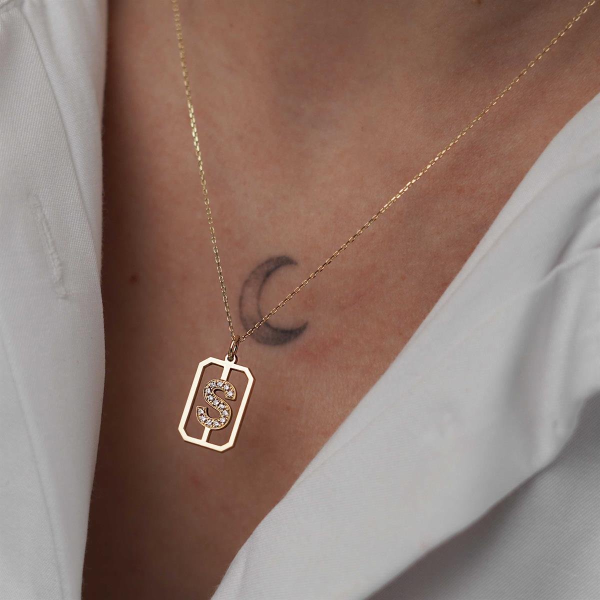 Tasarım Harf Kolye - Taşlı