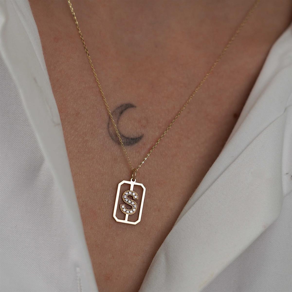 Tasarım Harf Kolye - Taşlı