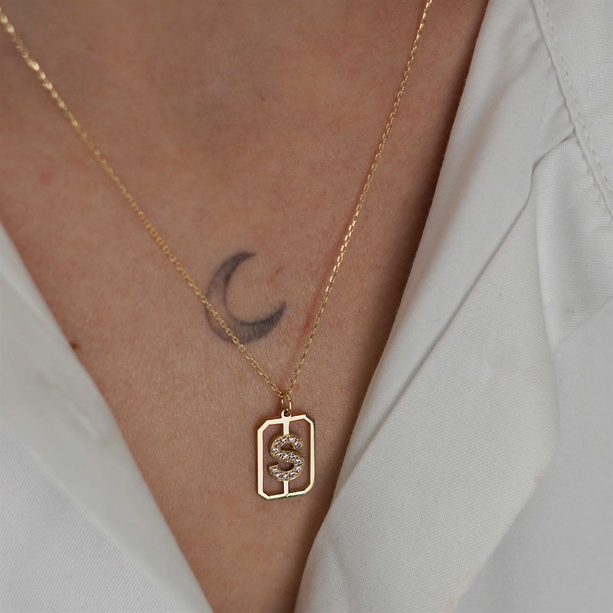 Tasarım Harf Kolye - Taşlı