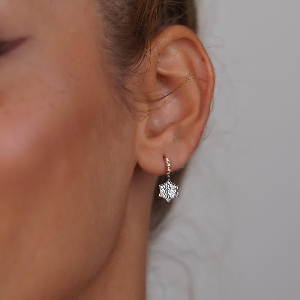 Taşlı Altıgen Küpe