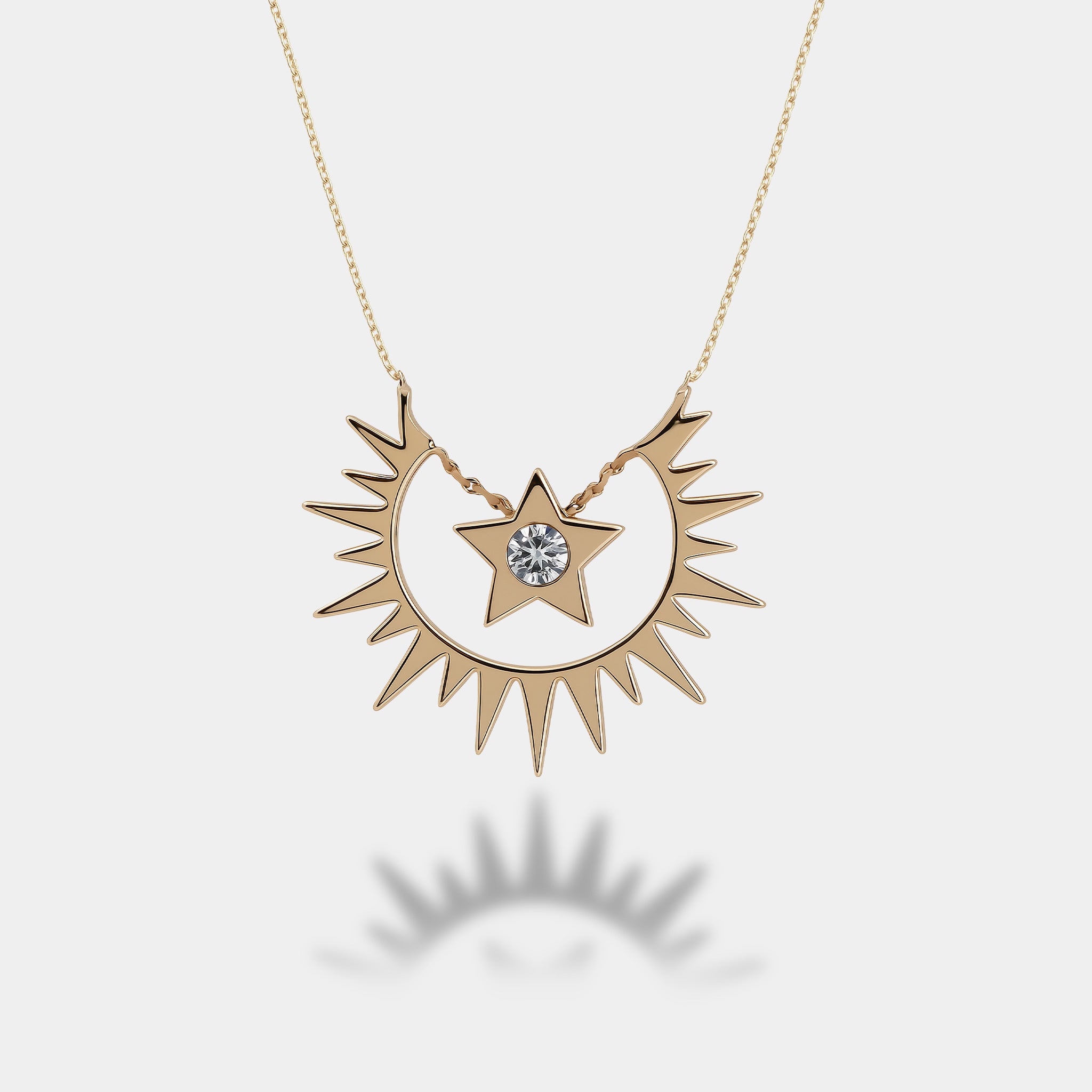Yıldız Taşlı Güneş Altın Kolye