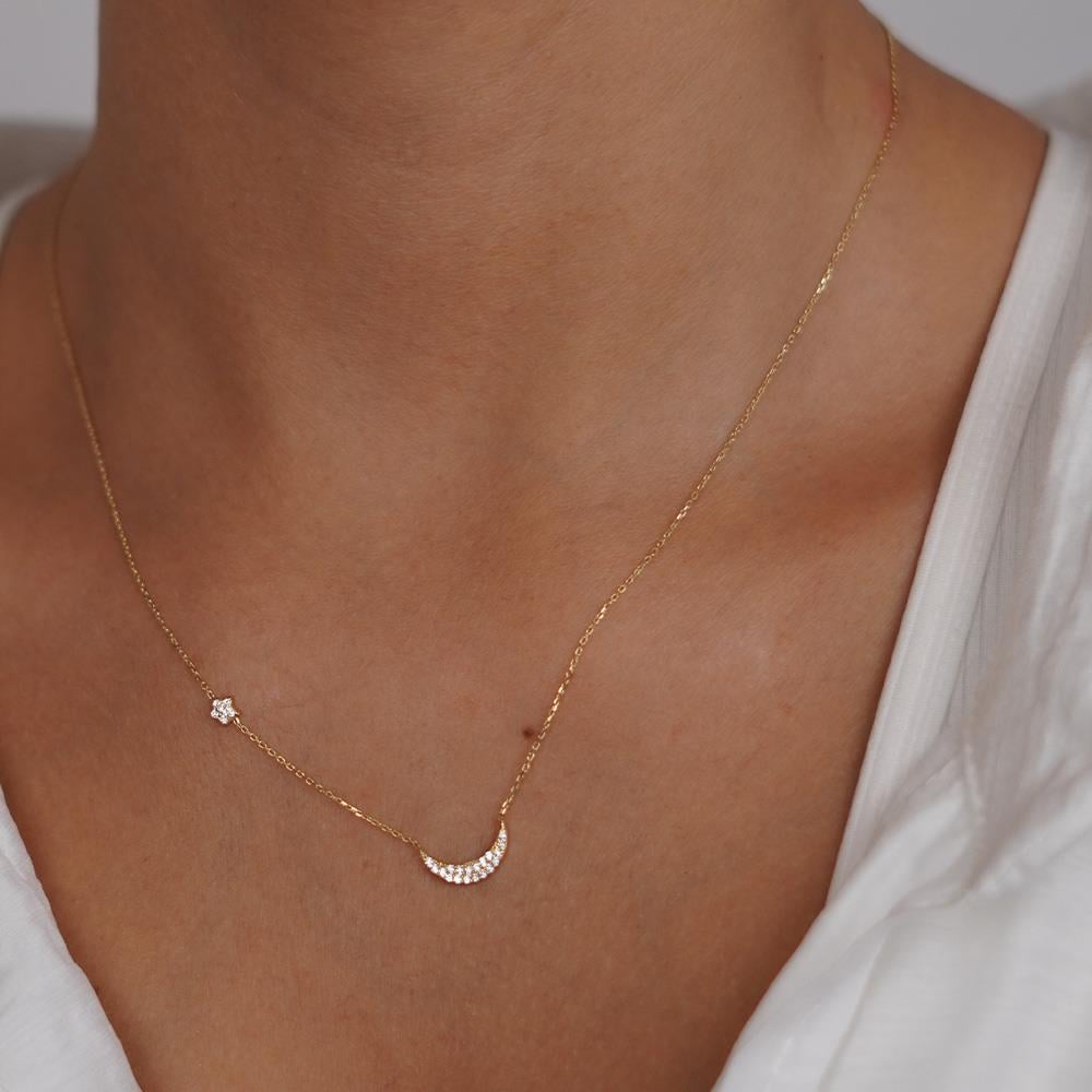 Minimal Ay Yıldız Kolye