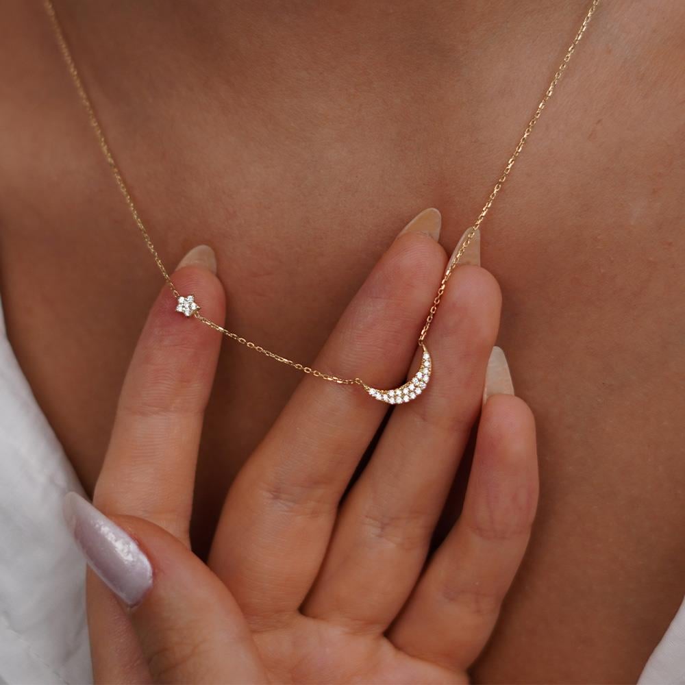 Minimal Ay Yıldız Kolye