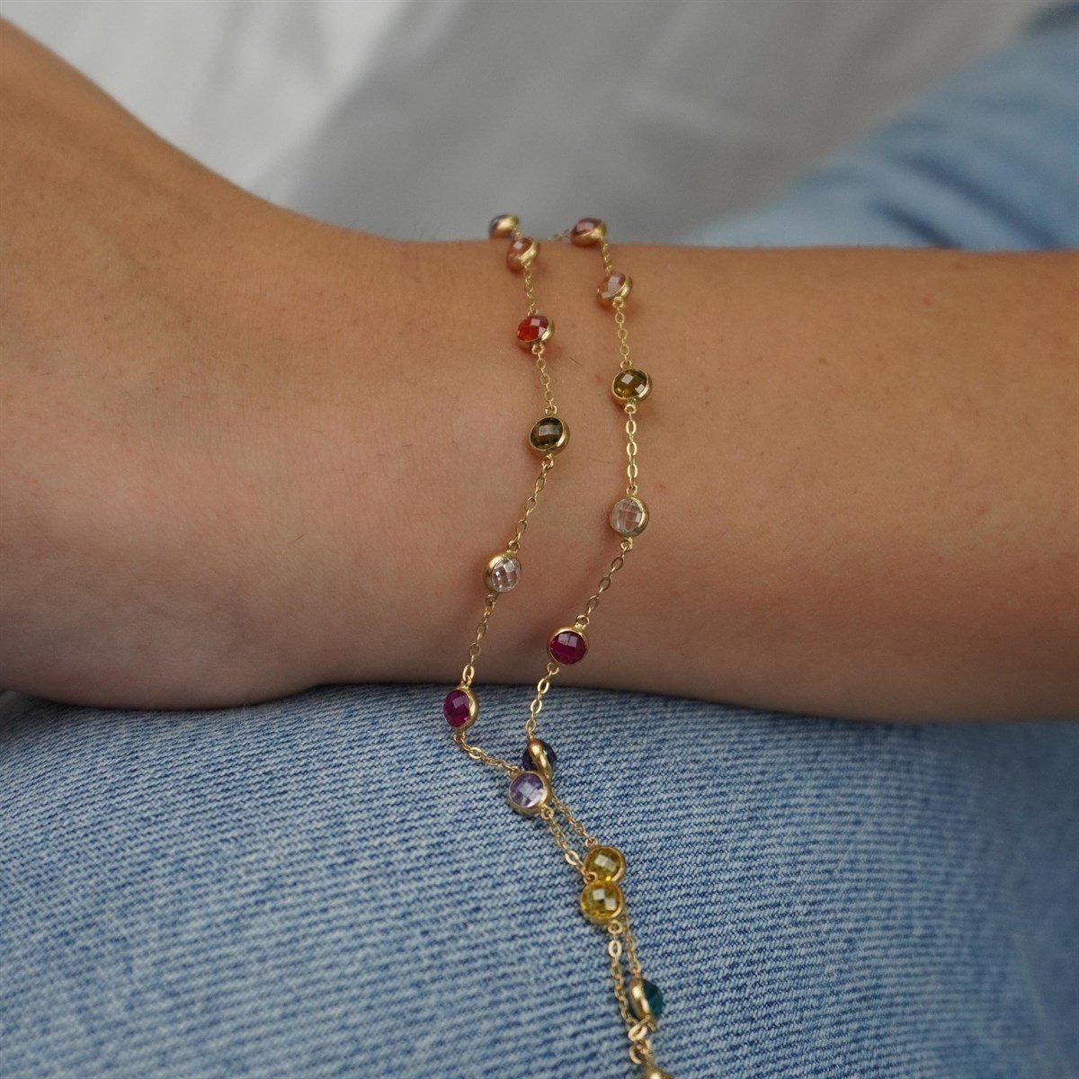 Renkli Taşlı Bileklik - Çift Sıra