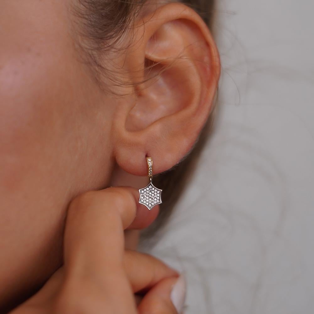 Taşlı Altıgen Küpe